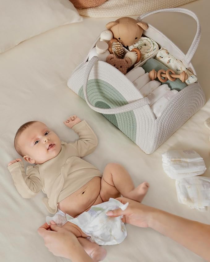 Blissful Diary Baby Diaper Caddy Organizer, Cotton Rope Diaper Caddy Basket - Image 3