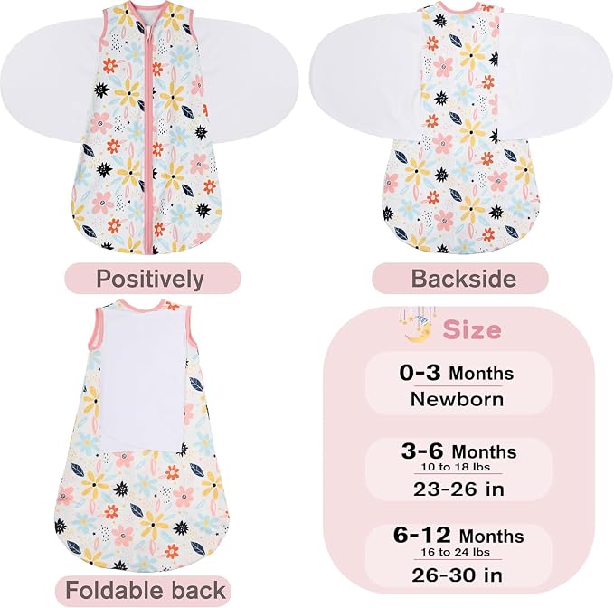 Newborn Sleep Sack Baby Swaddle, 0-3 Months, 3-Way Adjustable Wearable Blanket - Image 5