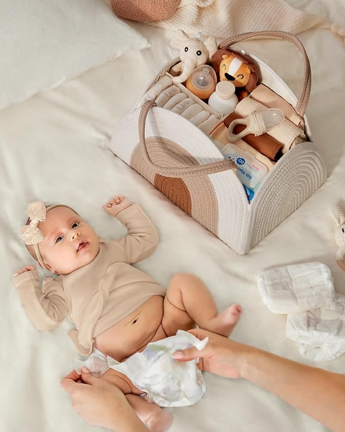 Blissful Diary Baby Diaper Caddy Organizer, Cotton Rope Diaper Caddy Basket - Image 4