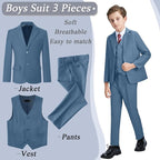 Boys' 3 Piece Suit Set with Suit Jacket, Formal Tuxedos Slim Fit Ring Bearer - Image 2