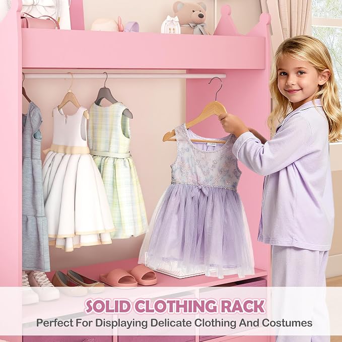 Kids Dress Up Storage with Mirror and Drawers, Kid Armoire Dresser, Pretend - Image 5