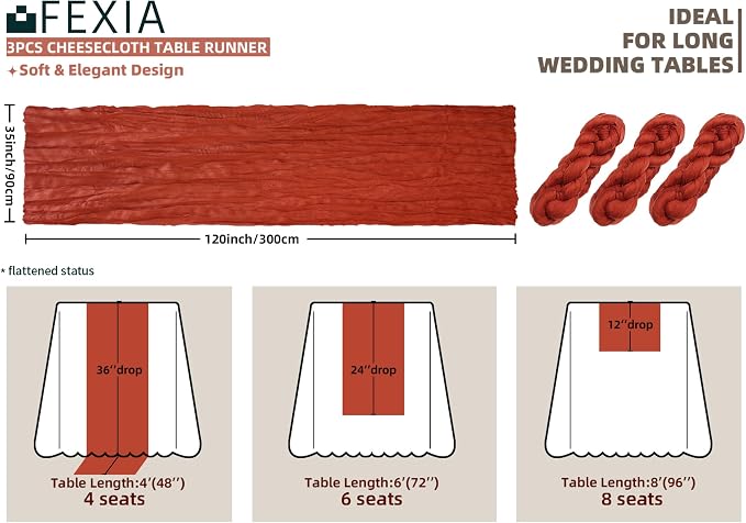 FEXIA 3 Pack Terracotta Table Runner 35x120 Inches - Image 2