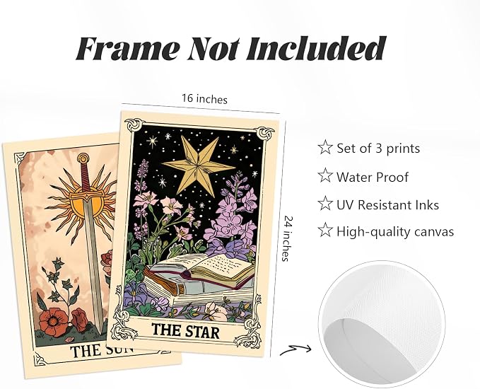 Pouydmi Tarot Card Wall Art Sun Moon Canvas Wall Decor Mystical Astrology Wall - Image 2