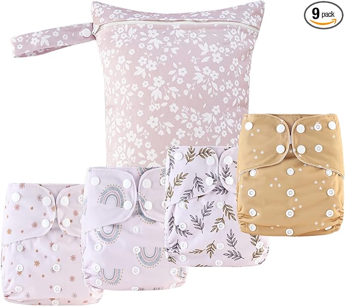 HappyFlute 9 Sets Newborn Baby Cloth Pocket Diapers One Size Adjustable Reusable by Unknown