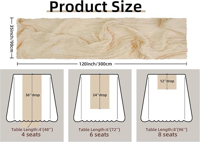 FEXIA Beige Cheesecloth Table Runner 35x120 Inches Ivory Gauze Rustic Boho - Image 2