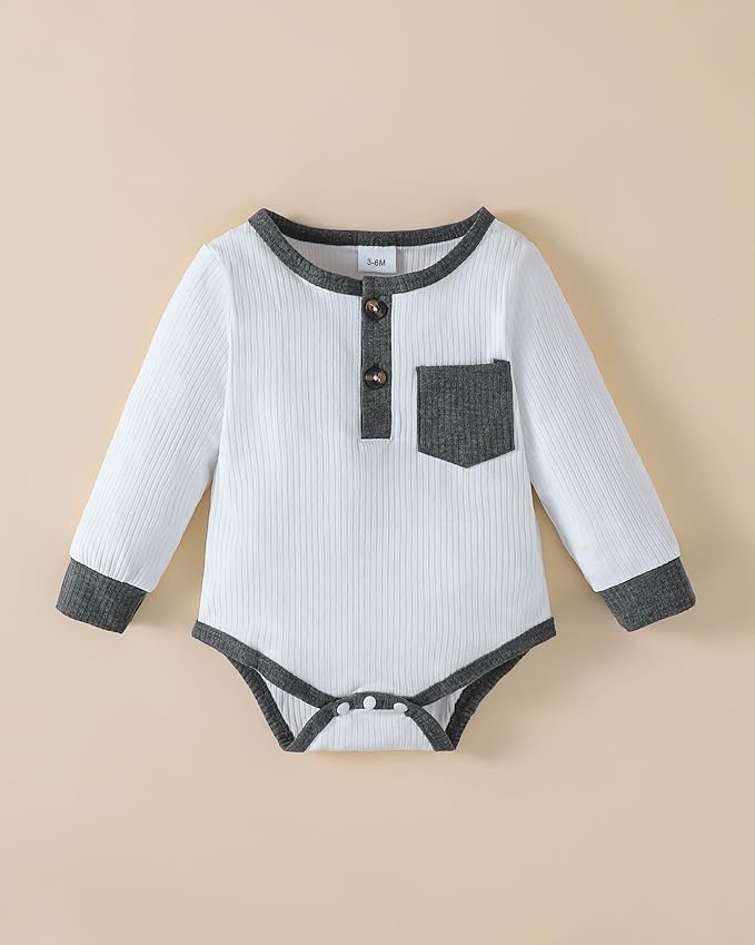 NZRVAWS Newborn Baby Boy Clothes Long Sleeve Romper Pant Set Hat 2-Pack Infant - Image 3