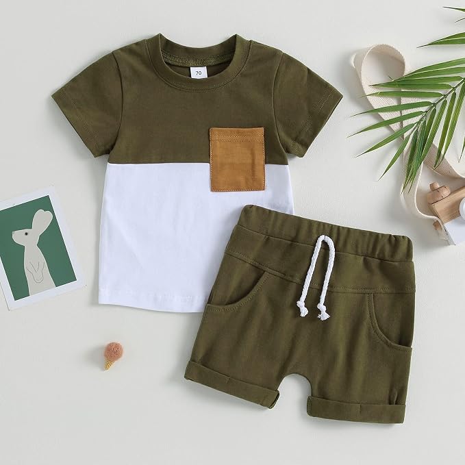 Rtnnsbbfcm Newborn Baby Boy Summer Clothes Short Sleeve Color Block Front - Image 2
