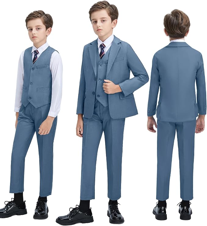 Boys' 3 Piece Suit Set with Suit Jacket, Formal Tuxedos Slim Fit Ring Bearer - Image 4