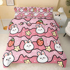 QOOMO Kawaii Rabbit Comforter, Strawberry Rabbit Comforter Set - Image 2