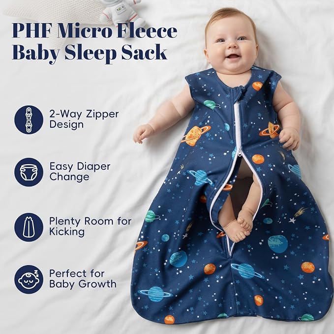 PHF Warm Micro-Fleece Baby Sleep Sack 0-6 Months, Soft Baby Wearable Blanket - Image 2