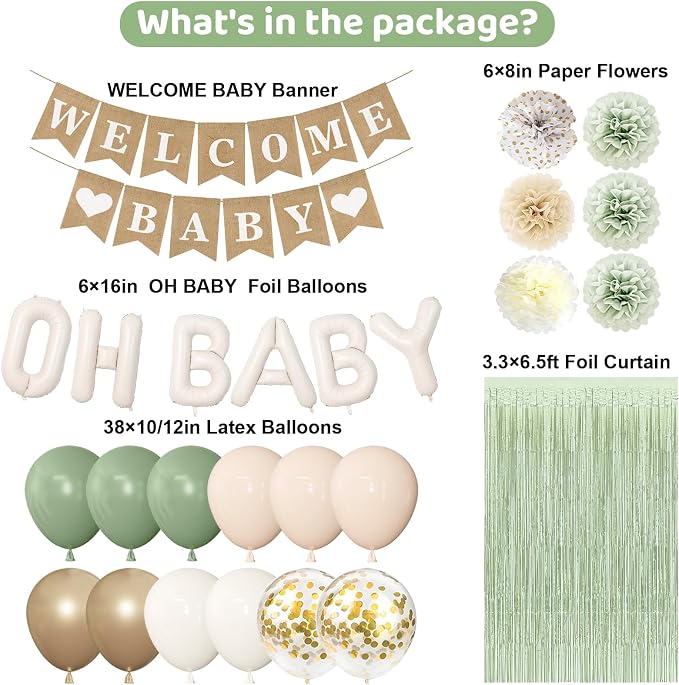 Ouddy Party Sage Green Baby Shower Decorations - Image 3