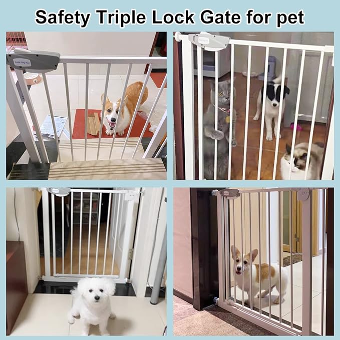 WAOWAO Triple Lock Baby Gate Extra Wide 81.49-85.82" Pressure Mounted Walk - Image 4