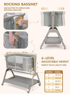 Ezebaby Baby Bassinet Bedside Crib, 3-in-1 Rocking Bassinets Bedside Sleeper - Image 6
