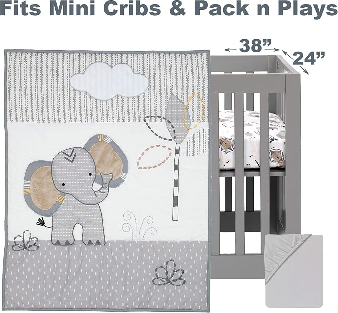 Lambs & Ivy Jungle Safari Elephant 3-Piece Mini Crib Bedding Set - Image 2