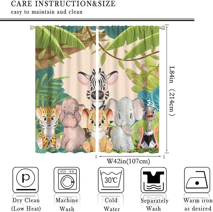 Animals Curtains Colorful Forest Cartoon Cute Zebra Tiger Elephant - Image 2