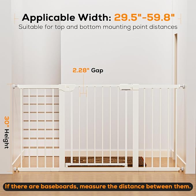 29.5-59.8" Baby Gate for Stairs, Baby Safety Essentials, Auto Close Gate for - Image 3