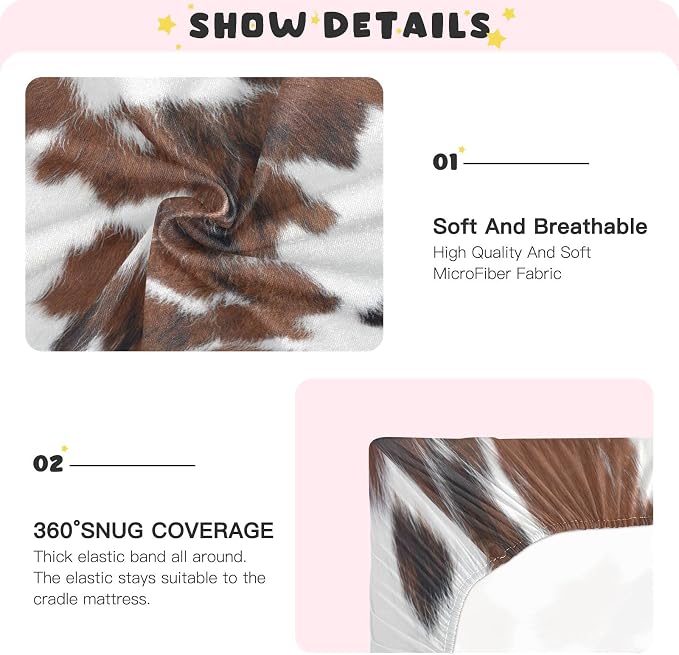 White Brown Print Cow Crib Sheets, Crib Sheets - Image 4