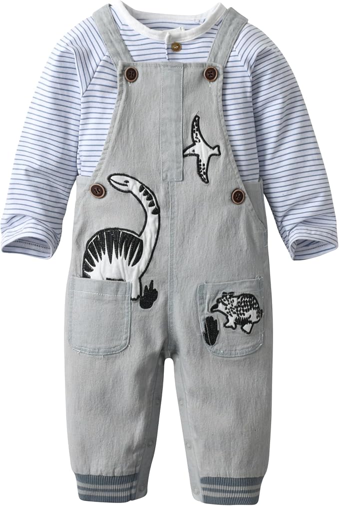Baby Boy Clothes Set Infant Boy's Long Sleeve Romper+Dinosaur Denim Overalls by Unknown
