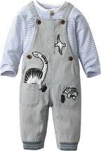 Baby Boy Clothes Set Infant Boy's Long Sleeve Romper+Dinosaur Denim Overalls by Unknown