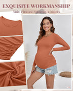 Ficerd 3 Pack Women's Maternity Shirts, Long Sleeve Side Ruched Pregnancy Tee - Image 6