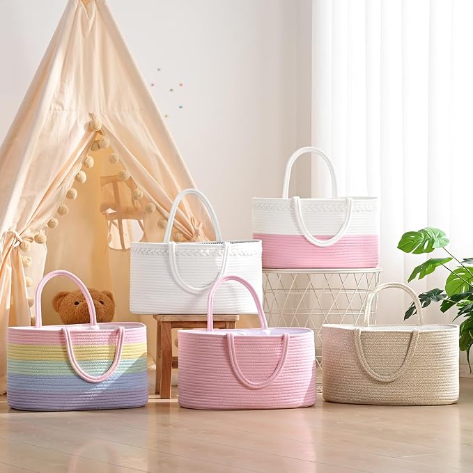 Baby Diaper Caddy Organizer, Cotton Rope Diaper Basket, Baby Basket - Image 5