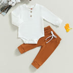 Newborn Baby Boy Girl Clothes Ribbed Knitted Long Sleeve Romper Pants Solid - Image 2
