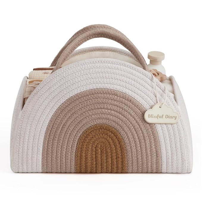 Blissful Diary Baby Diaper Caddy Organizer, Cotton Rope Diaper Caddy Basket by ForEveryBabysBetterLife