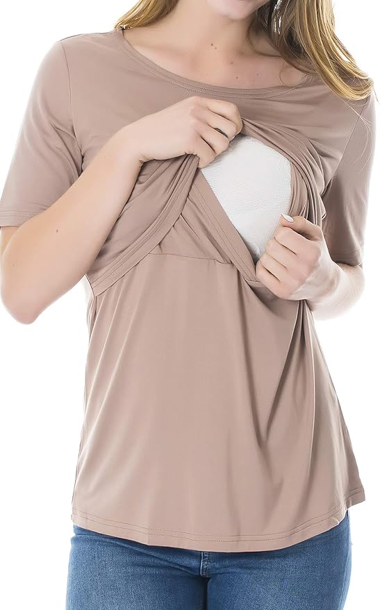 Smallshow Women's Maternity Nursing Tops Short Sleeve Breastfeeding Clothes - Image 3