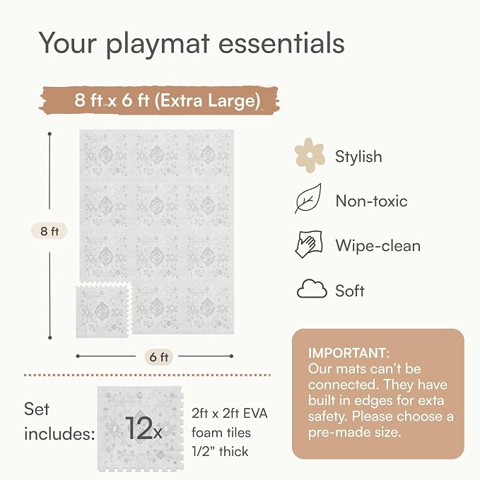 Lillefolk Baby Play Mat for Floor – 6x8ft Vintage Gray | Soft Non Toxic Premium - Image 9