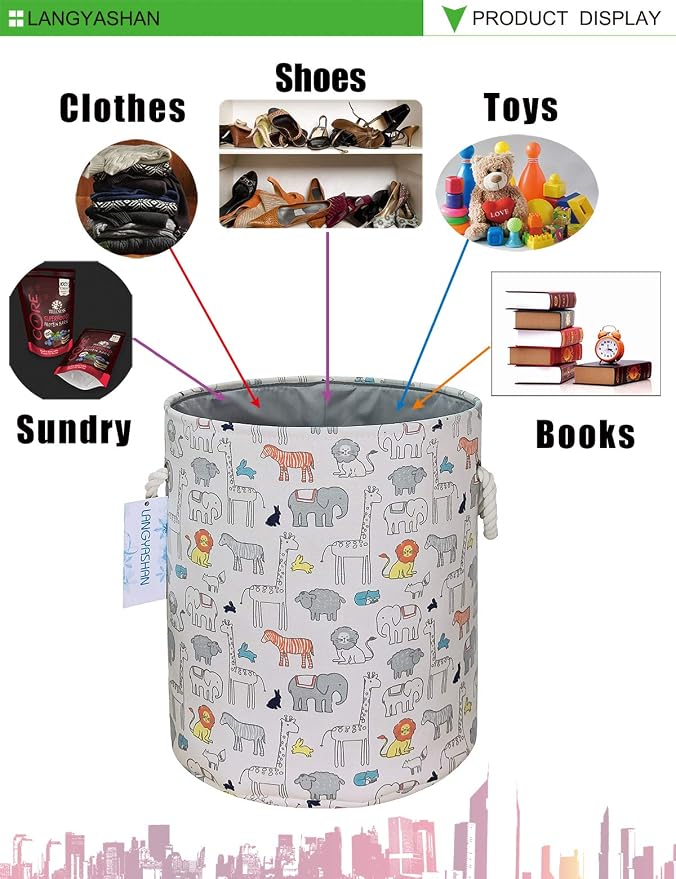LANGYASHAN Laundry Basket Canvas Collapsible Organizer Storage Basket - Image 5