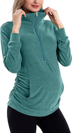 GINKANA Maternity Women's Long Sleeve Shirt Half Zipper Lapel Lightweight by GINKANA