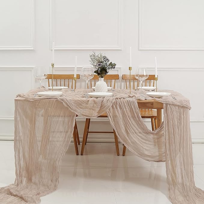DOLOPL Rosy Brown Cheesecloth Table Runner 13.3ft Boho Gauze Cheese Cloth Table - Image 6