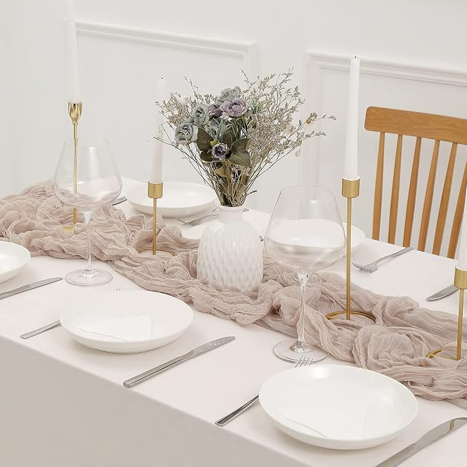 DOLOPL Rosy Brown Cheesecloth Table Runner 13.3ft Boho Gauze Cheese Cloth Table - Image 4