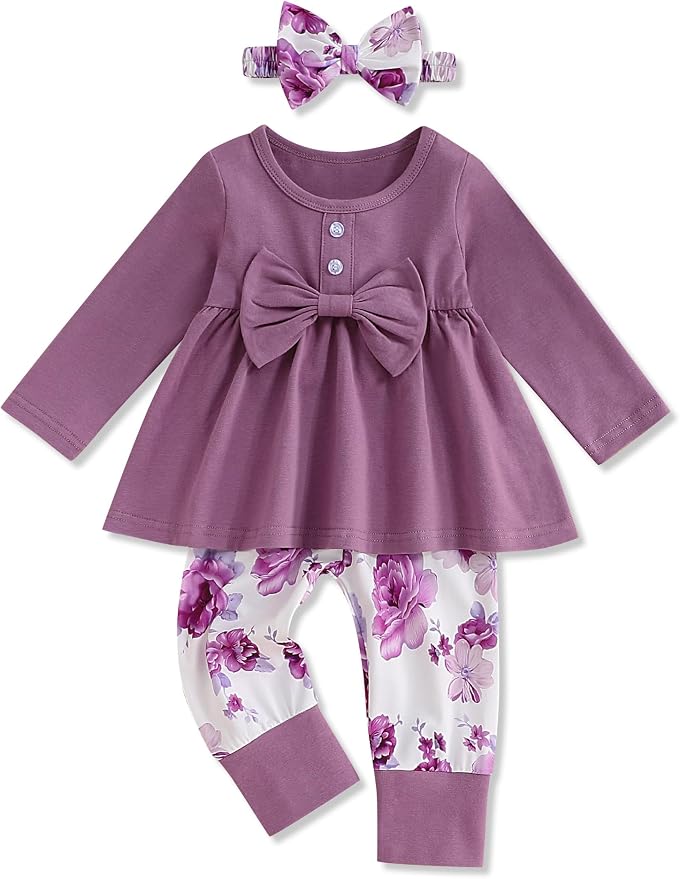 oklady Toddler Baby Girl Clothes Solid Color Ruffle Tops Floral Pants by Oklady