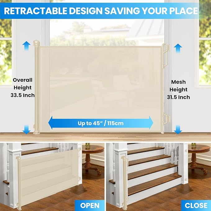 Retractable Safety Baby Gate or Mesh Dog Gate, Durable Portable Mesh - Image 2