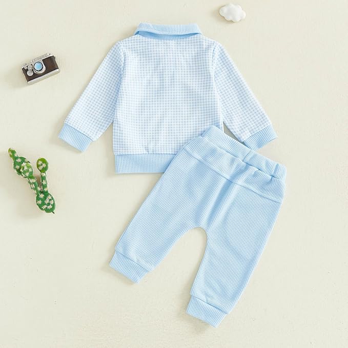 Toddler Baby Boy Fall Clothes Plaid Long Sleeve Sweatshirt Tops + Casual Pants - Image 4