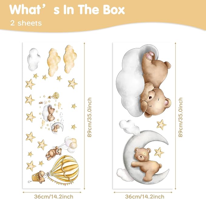 Baby Bear Sleeping Wall Decals Peel and Stick Bear Wall Stickers Removable Cute - Image 2