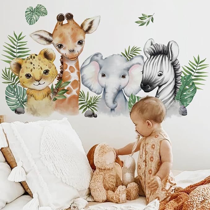 52.51x23.62 Inch Watercolor Jungle Animal Wall Decals Safari Forest Animal Wall - Image 3