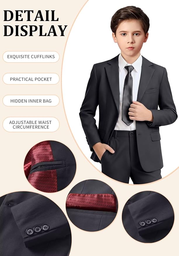 Boys Formal Suit Set 4 Pieces Kids Tuxedo Ring Bearer Outfit - Image 3