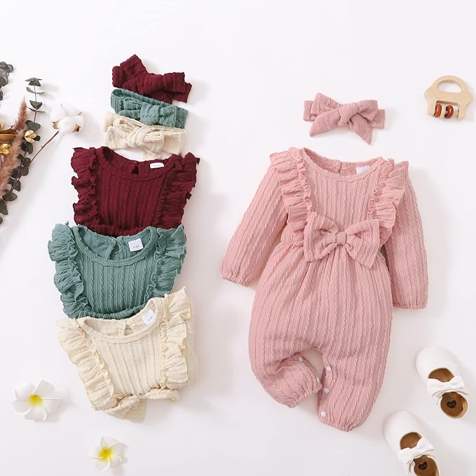 Happy Town Baby Girl Romper Infant Fall Winter Clothes Ruffle Sweater Long - Image 7