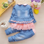 Peacolate 6M-4Years Spring Fall Baby Girls Clothing Set 3pcs Long Sleeve Dress - Image 2