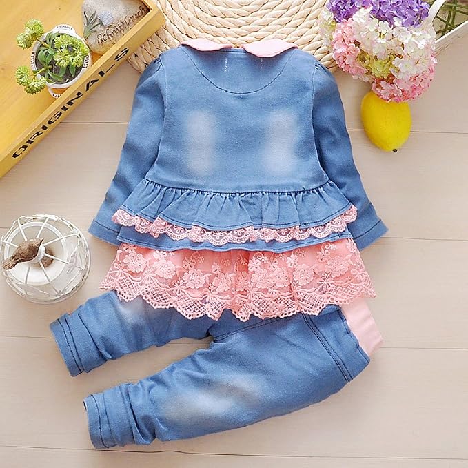 Peacolate 6M-4Years Spring Fall Baby Girls Clothing Set 3pcs Long Sleeve Dress - Image 2