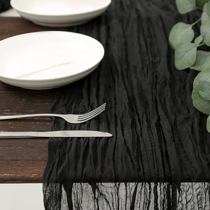 DOLOPL Black Cheesecloth Table Runner 13.3ft Boho Gauze Cheese Cloth Table - Image 2