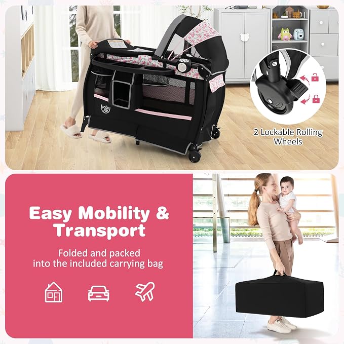 BABY JOY 4 in 1 Pack and Play, Portable Baby Playard - Image 7