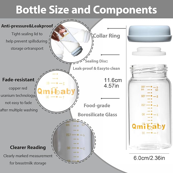 Breast Milk Storage Bottles 180ml 6oz BPA-Free Leak-Proof Baby Bottle - Image 2