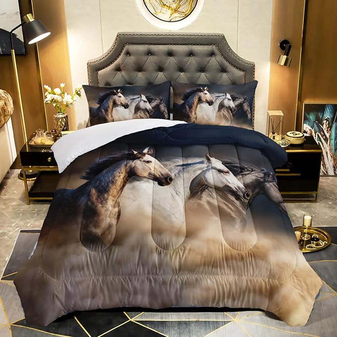 QOOMO Horse Comforter Full Size, Galloping Horse Bedding Set by QOOMOHOME