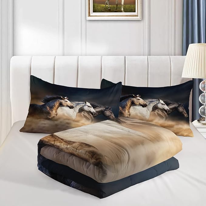 QOOMO Horse Comforter Queen Size, Galloping Horse Comforter Set - Image 3