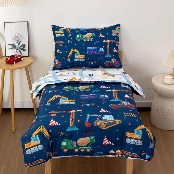 NTBED 4 Pieces Construction Truck Toddler Bedding Set by NTBED
