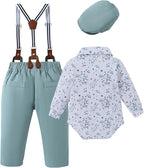 DISAUR Baby Boy Clothes Suits 4PCS Gentleman Outfit Dress Romper Beret Hat - Image 5