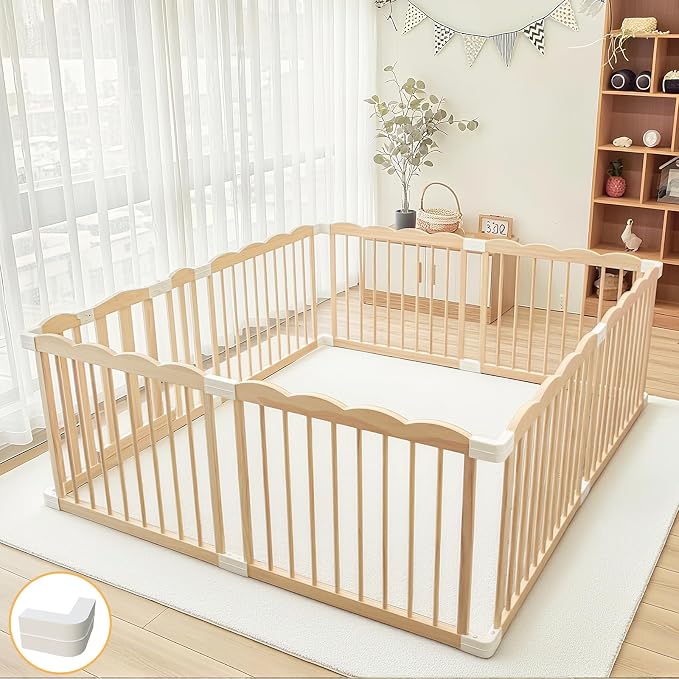 Baby Play Pen, Large Playpen for Babies and Toddlers Expandable Wooden Play Yard by Unknown